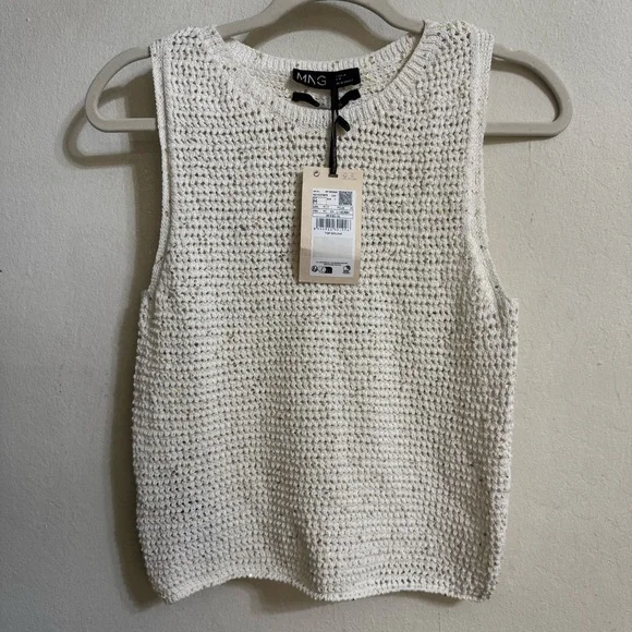 Mango Cream Open-Knit Sleeveless Tank - Picture 1 of 8
